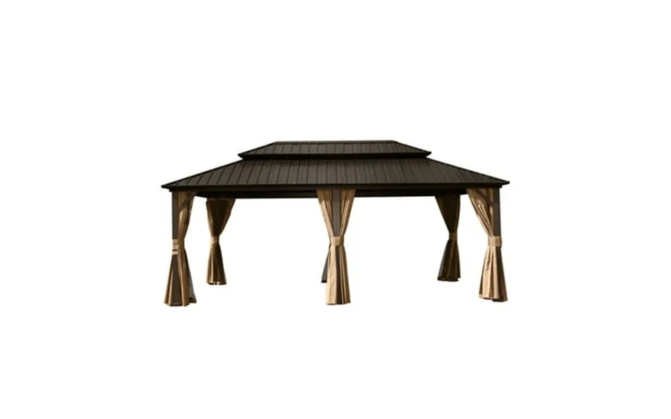 Cosotower 12 X 18 Hardtop Gazebo Aluminum Metal Gazebo With Galvanized Steel Double Roof Canopy Curtain And Netting Perm