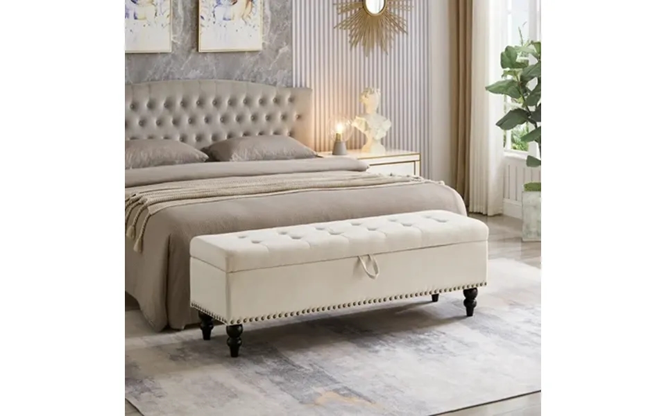 Cosotower 59 Bed Bench Ottoman With Storage Beige Fabric