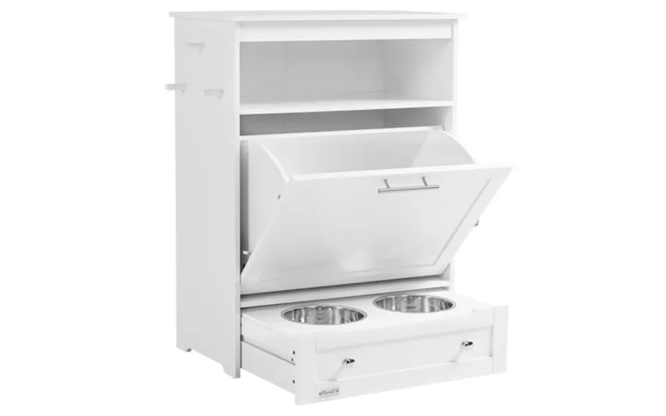 Cosotower Pet Feeder Station Storage Cabinet Dog Food Storage Container With Dog Raised Bowls And Hanger For Feeding & W