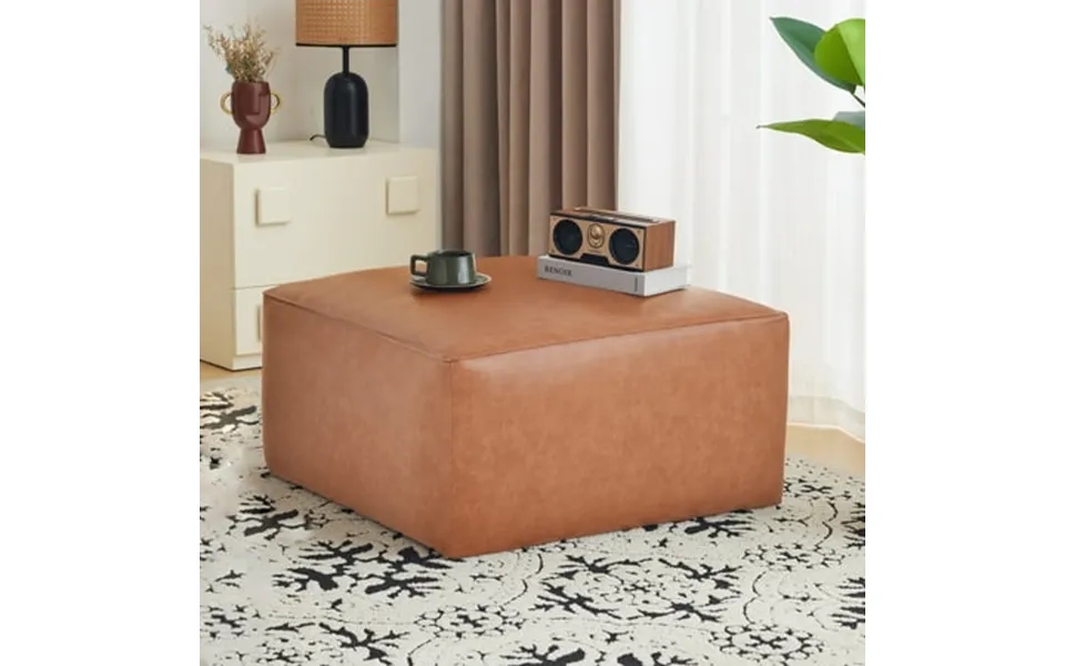 Cosotower Square Pu Leather Ottoman Tan