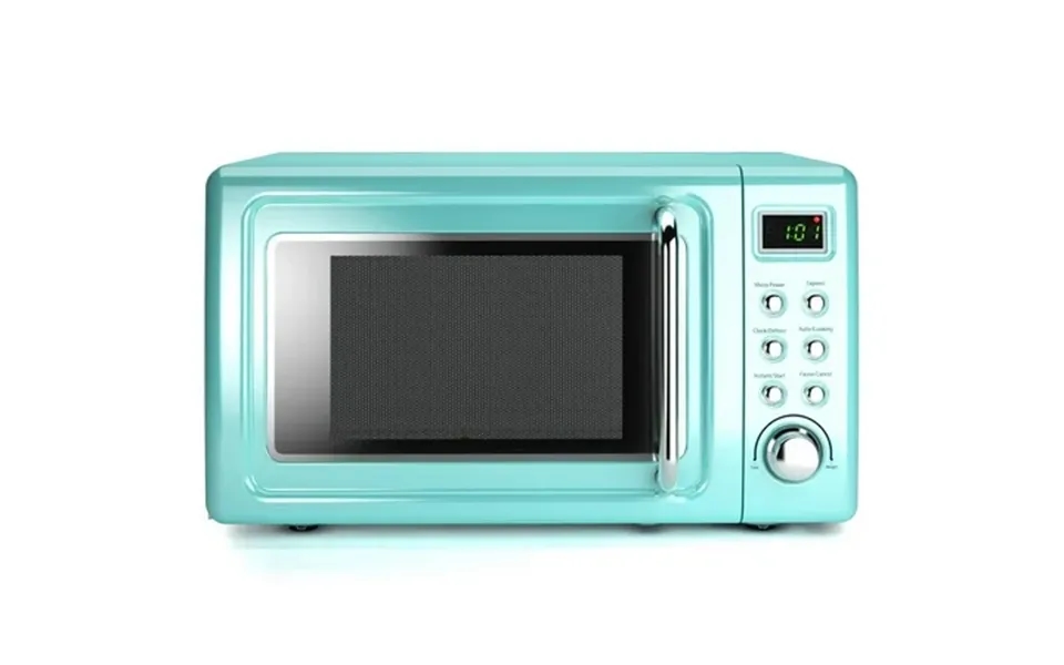 Costway 0.7cu.ft Retro Countertop Microwave Oven 700w Led Display Glass Turntable Green