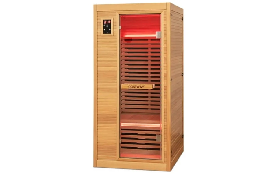 Costway 1 Person Far Infrared Wooden Sauna Room With Bluetooth Speakers 9 Carbon Heaters