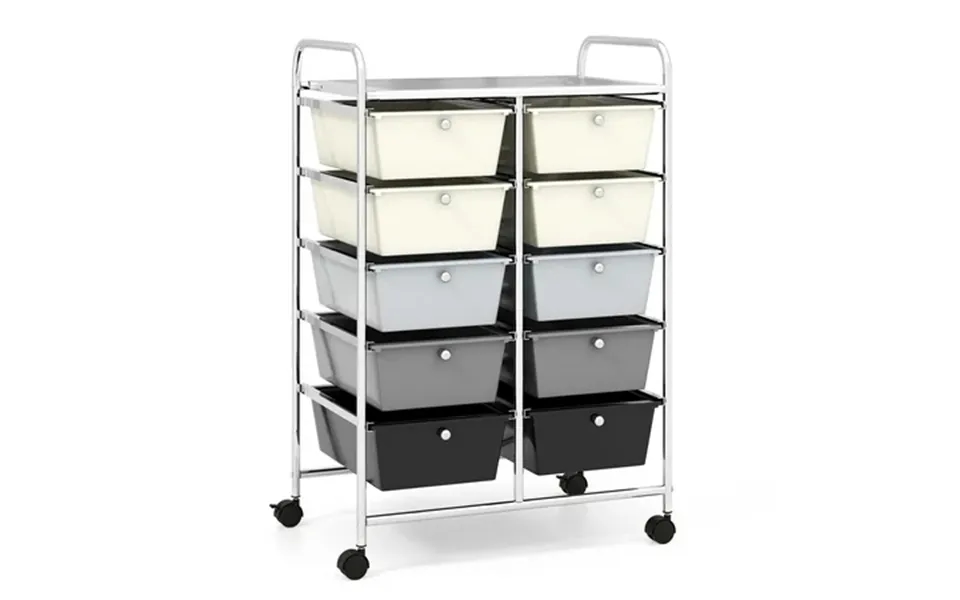 Costway 10-drawer Storage Cart Utility Rolling Trolley Kitchen Organizer Grey Gradient