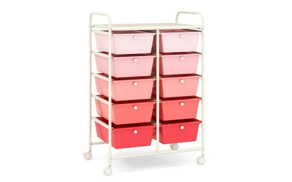 Costway 10-drawer Storage Cart Utility Rolling Trolley Kitchen Organizer Pink Gradient