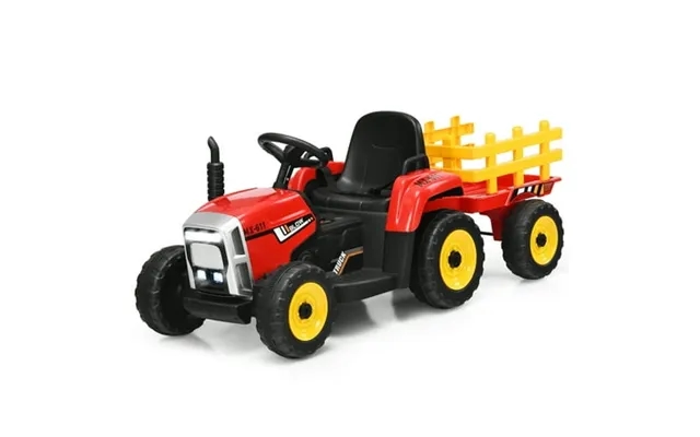 Costway 12v Kids Ride On Tractor With Trailer Ground Loader W Rc & Lights Red product image