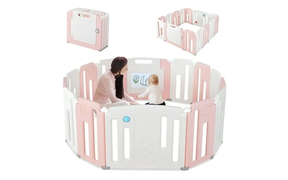 Costway 14 Panels Baby Safety Playpen Kids Safety Activity Play Center W Drawing Board
