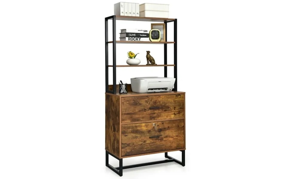 Costway 2 Drawer Vertical File Cabinet W Lock & Bookshelf Letter Size Filing Cabinet