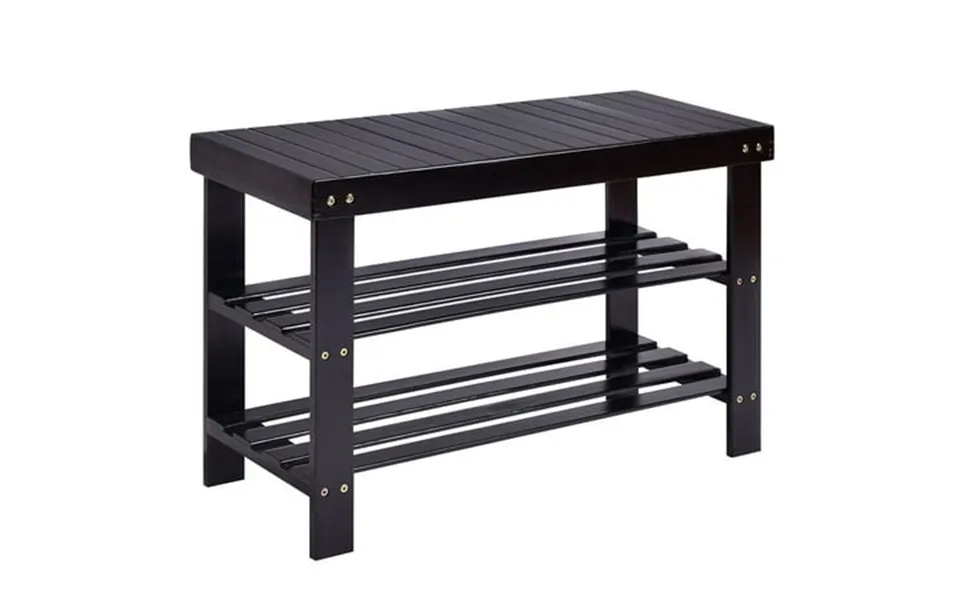 Costway 3 Tier Bamboo Shoe Rack Bench Storage Shelf Organizer Entryway Home Furni Black