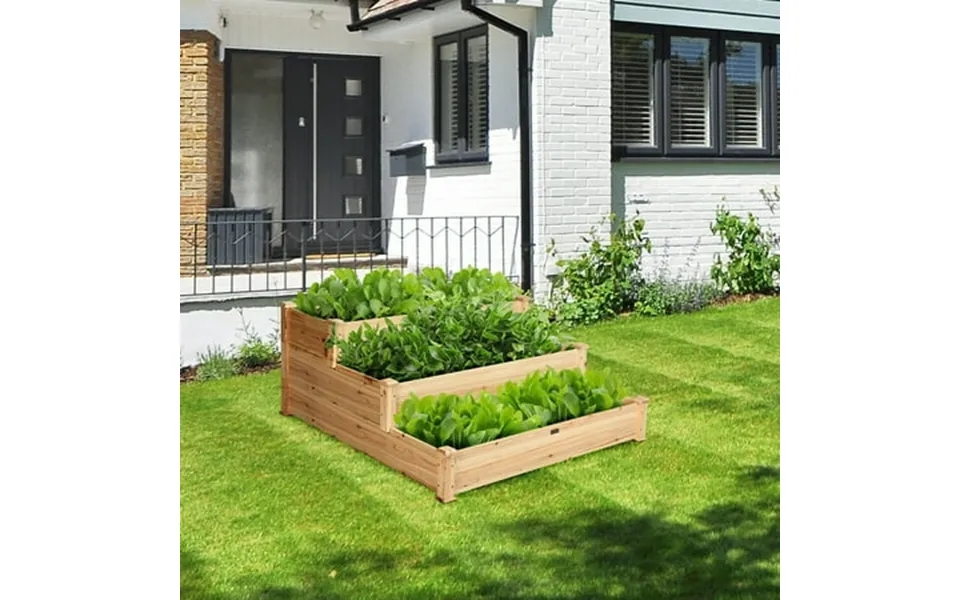 Costway 3 Tier Wooden Raised Garden Bed Planter Kit Outdoor Grow Flower Vegetables