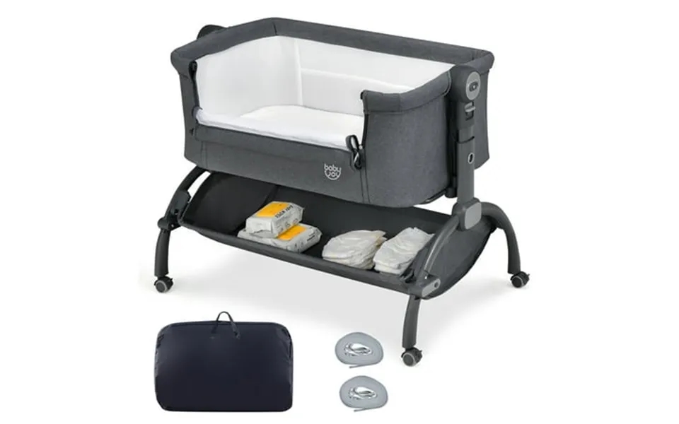 Costway 3-in-1 Portable Baby Bassinet Bedside Sleeper Cradle With Mattress& Storage Basket Gray