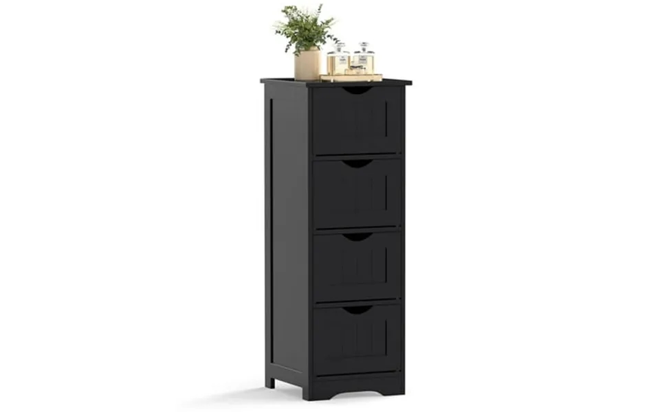 Costway 32.5 Bathroom Floor Cabinet With Anti-tipping Device Freestanding Towel Cabinet Black