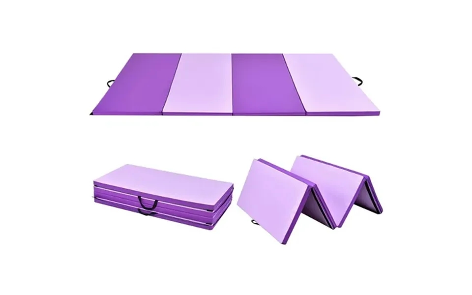 Costway 4 X8 X2 Gymnastics Yoga Mat Thick Folding Panel Gym Purple Pink