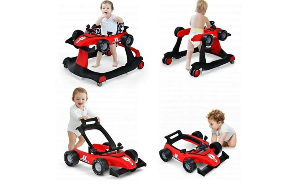 Costway 4-in-1 Baby Walker Foldable Activity Push Walker Adjustable Height Red