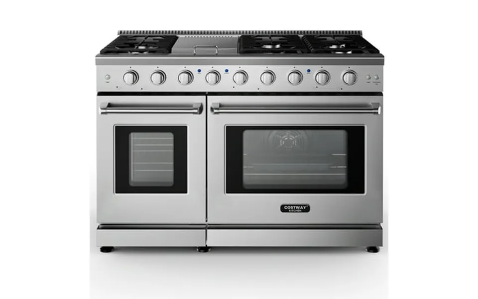 Costway 48 Inches Natural Gas Range Freestanding With 7 Burners Cooktop & Double Ovens