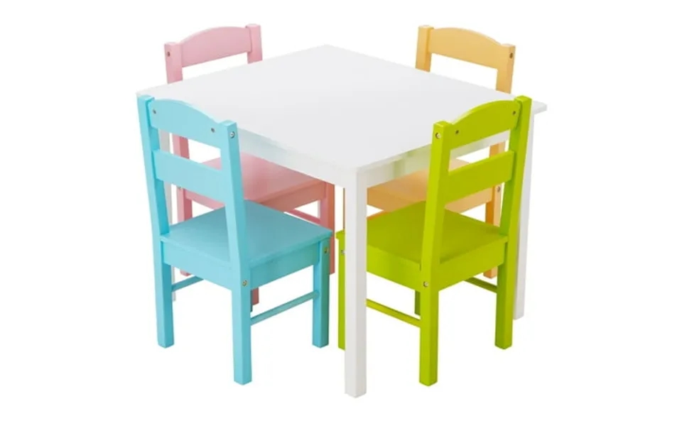 Costway 5 Piece Kids Wood Table Chair Set Activity Toddler Playroom Furniture Colorful