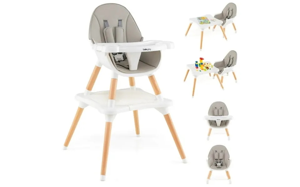 Costway 6-in-1 Baby High Chair Infant Wooden Convertible Chair With Building Block Table Gray