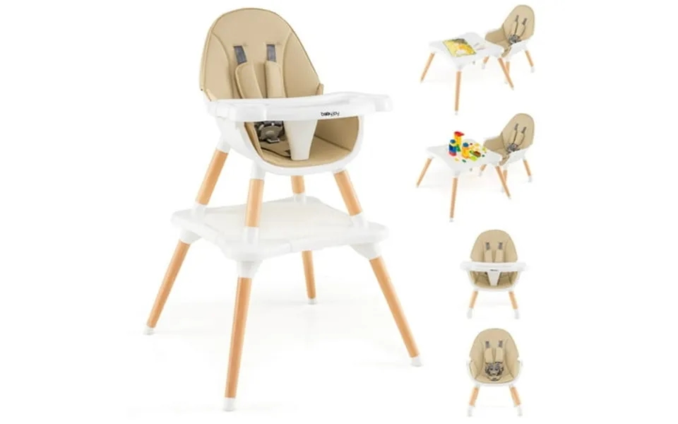 Costway 6-in-1 High Chair For Babies & Toddlers With Building Block Table Beige