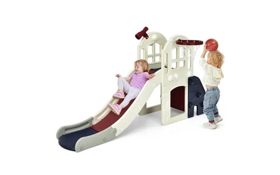 Costway 6-in-1 Large Slide For Kids Toddler Climber Slide Playset W Basketball Hoop Blue