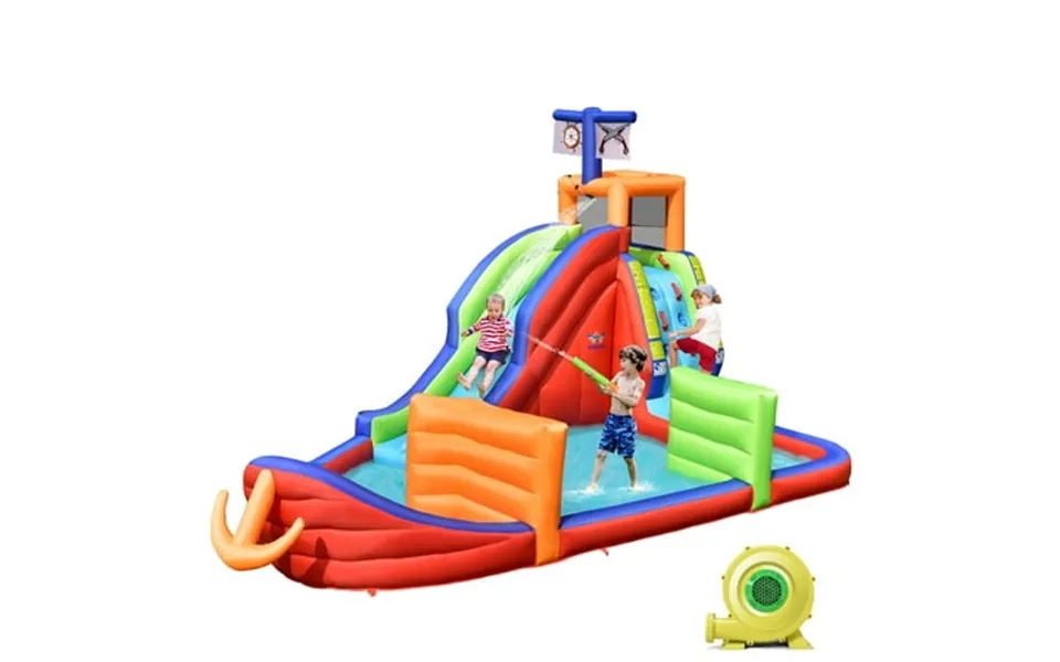 Costway 6-in-1 Pirate Ship Waterslide Kid Inflatable Castle W Water Blasters & 735w Blower