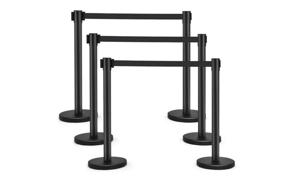 Costway 6pcs Black Stanchion Posts Queue Pole Retractable Belt Crowd Control Barrier