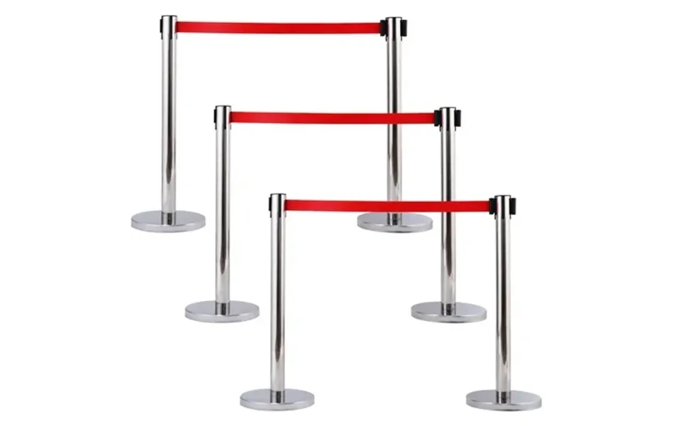 Costway 6pcs Stanchion Posts Queue Pole Retractable Red Belt Crowd Control Barrier