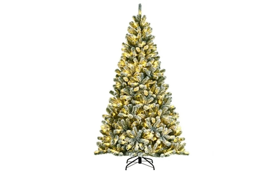 Costway 7ft Pre-lit Snow Flocked Hinged Christmas Tree W 1116 Tips & Metal Stand