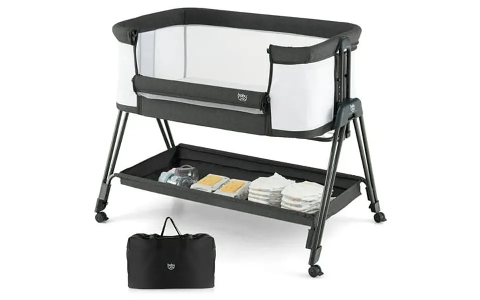 Costway Baby Bedside Sleeper Bassinet With Wheels & Storage Tray Folding Adjustable Crib