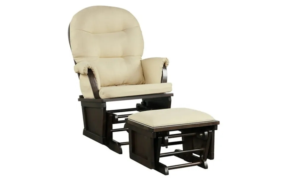 Costway Baby Nursery Relax Rocker Rocking Chair Glider & Ottoman Set W Cushion Beige