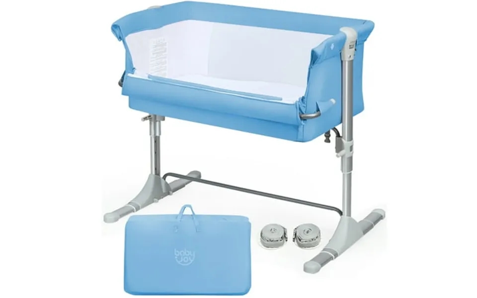 Costway Baby Playard Bassinet Bed Side Crib Infant Sleeper Breathable Mesh With Carrying Bag Blue