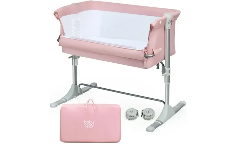 Costway Baby Playard Bassinet Bed Side Crib Infant Sleeper Breathable Mesh With Carrying Bag Pink