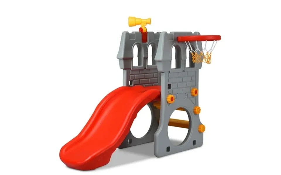 Costway Children Castle Slide Play Slide With Basketball Hoop And Telescope Toy