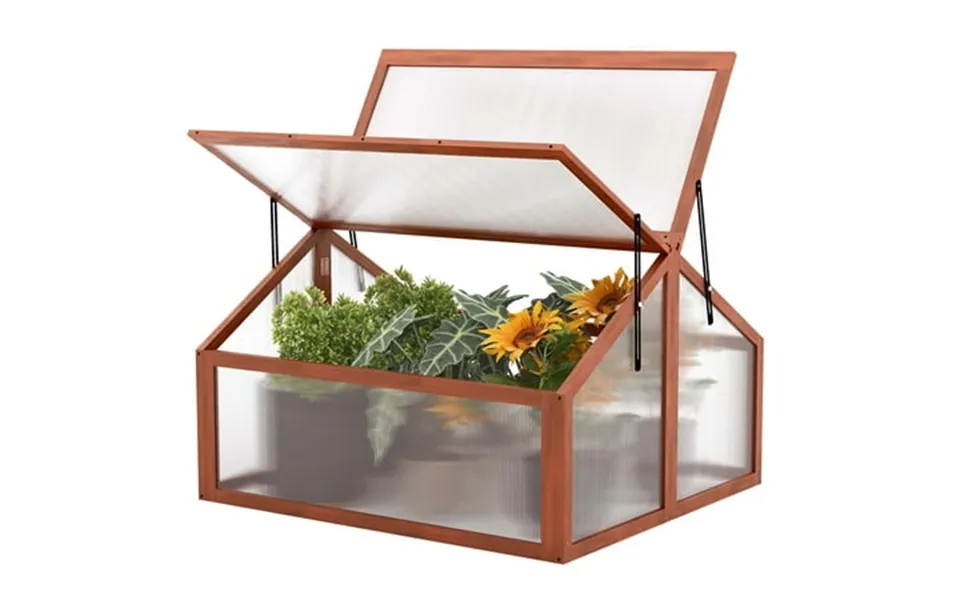 Costway Double Box Garden Wooden Green House Cold Frame Raised Plants Bed Protection