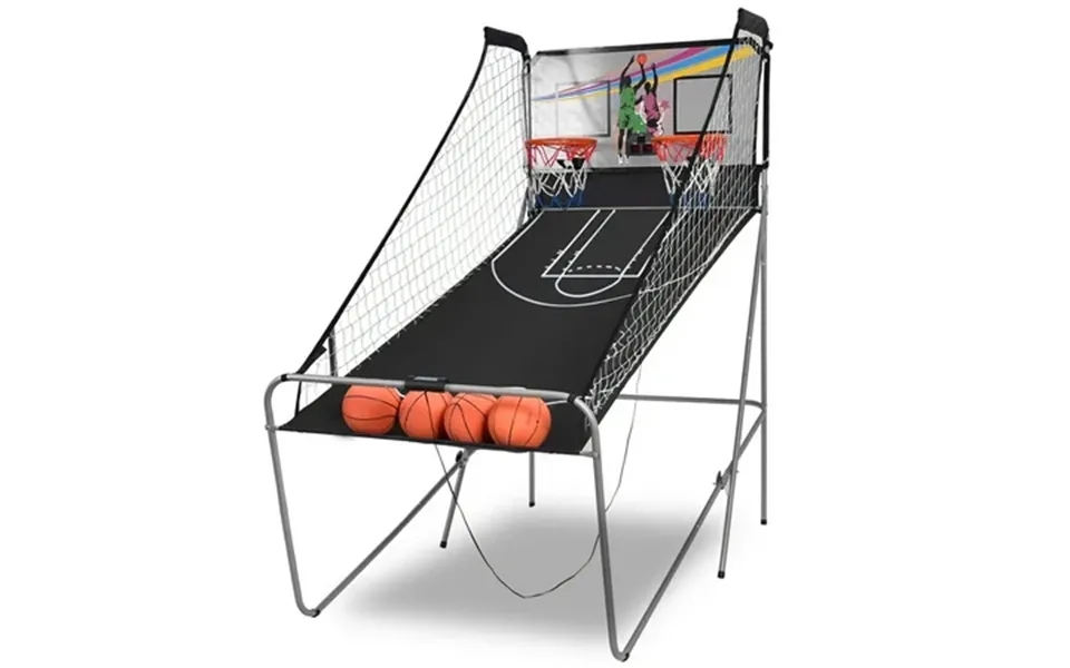 Costway Dual Led Electronic Shot Basketball Arcade Game With 8 Game Modes 4 Balls Foldable Grey