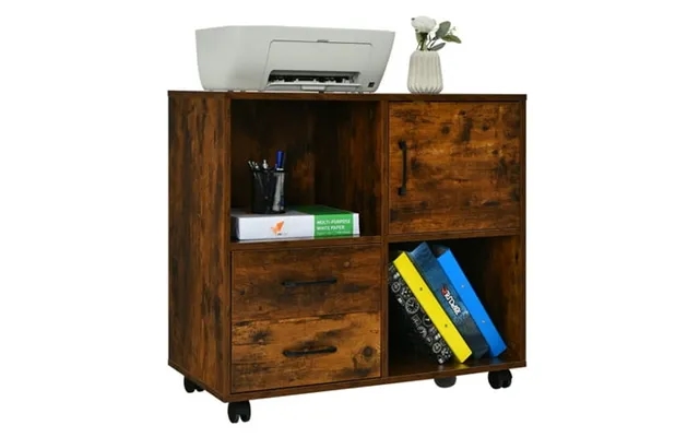 Costway File Cabinet Mobile Lateral Printer Stand With Storage Shelves Brown product image