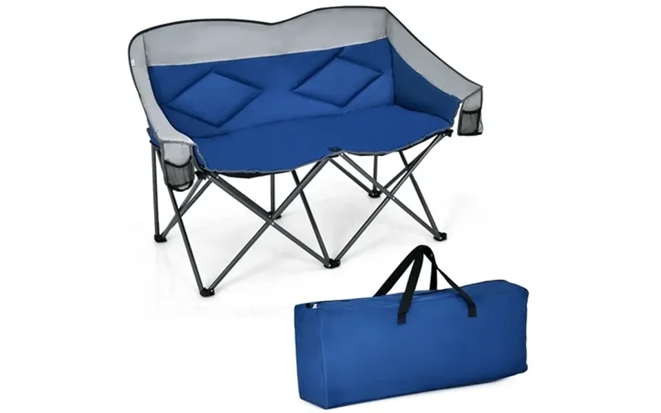 Costway Folding Camping Chair Loveseat Double Seat W Bags & Padded Backrest Blue