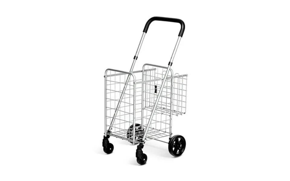 Costway Folding Shopping Cart Jumbo Basket Rolling Utility Trolley Adjustable Handle New
