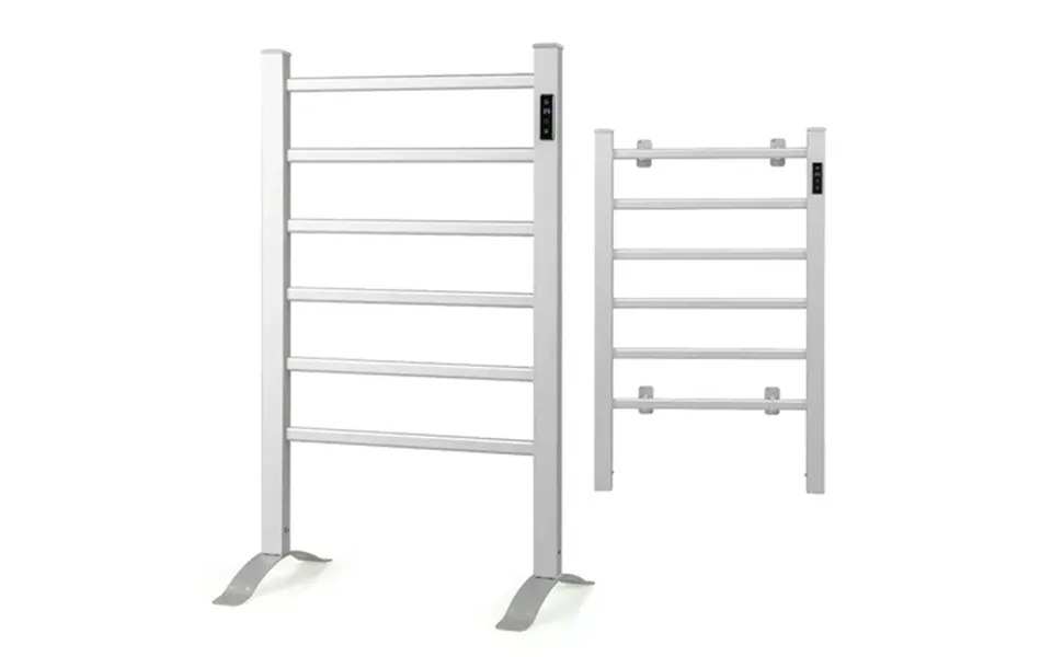 Costway Freestanding Wall Mounted Towel Warmer 6-bar Aluminum Heated Towel Rack W Timer
