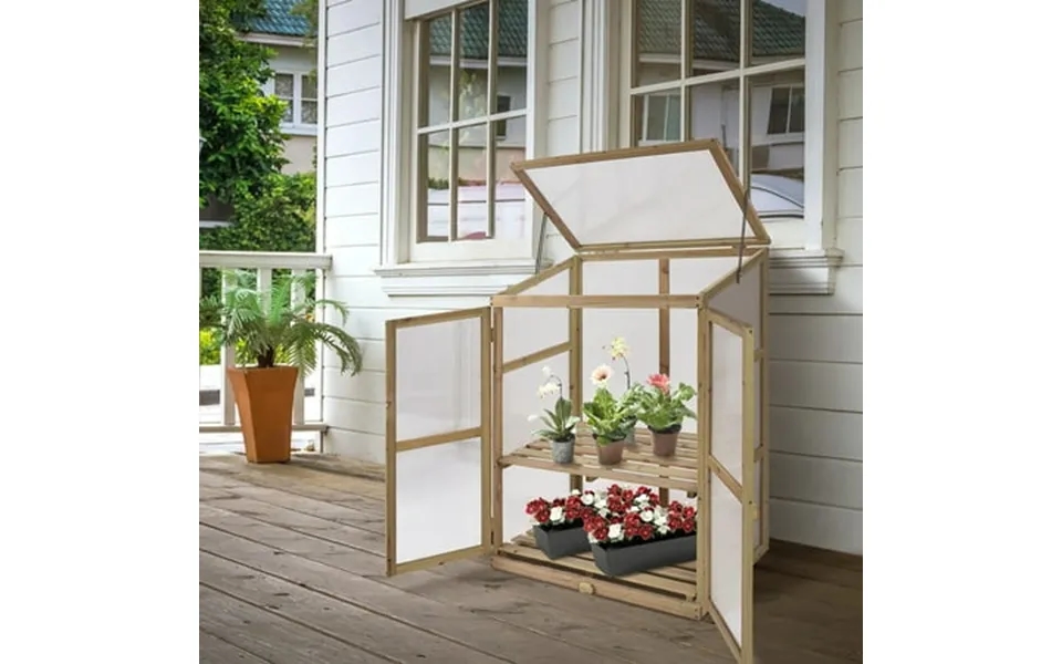 Costway Garden Portable Wooden Greenhouse Cold Frame Raised Plants Shelves Protection