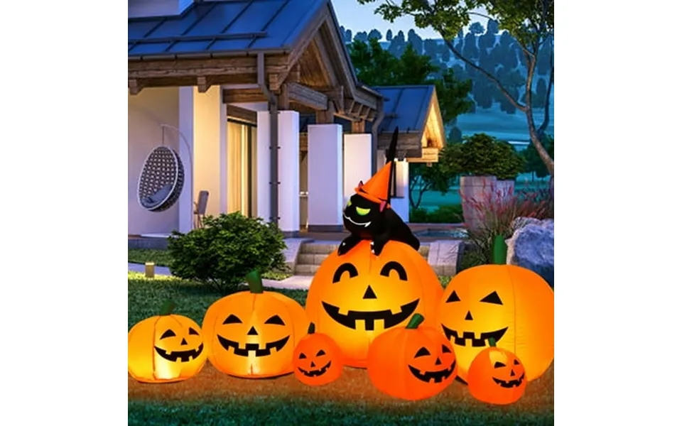 Costway Halloween 7.5 Ft Inflatable Pumpkin Combo Decoration W Witch Black Cat