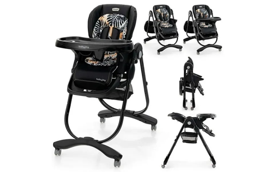 Costway High Chair For Babies & Toddlers With Rolling Wheels Adjustable Height Footrest Black