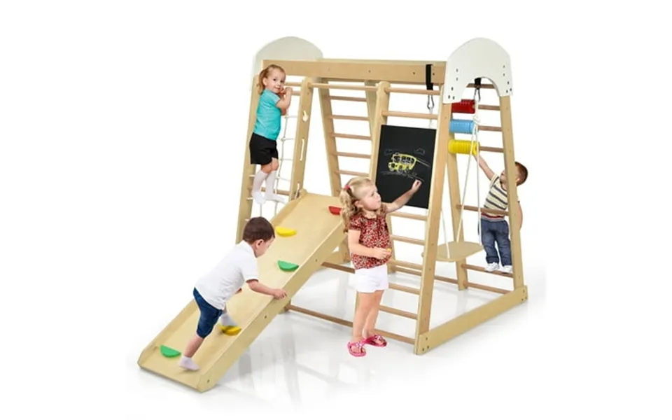 Costway Indoor Playground Climbing Gym Kids Wooden 8 In 1 Climber Playset For Children
