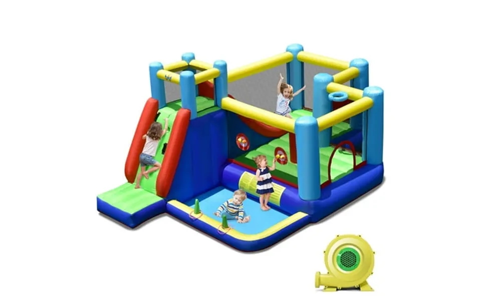 Costway Inflatable Bounce House 8-in-1 Kids Inflatable Slide Bouncer With 735w Blower