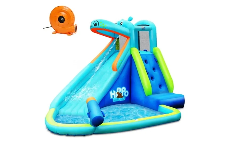 Costway Inflatable Kids Hippo Bounce House Slide Climbing Wall Splash Pool W 740w Blower