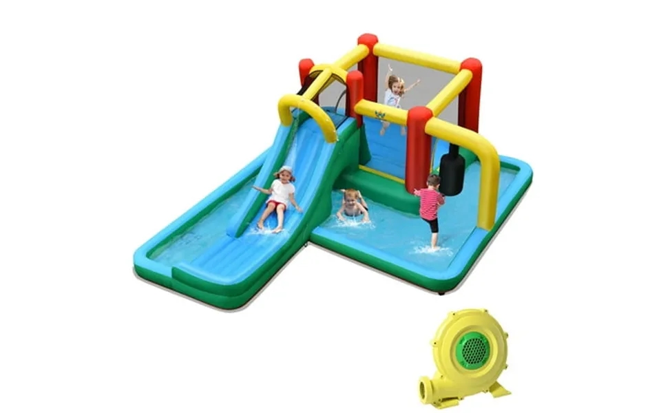 Costway Inflatable Slide Water Park Climbing Bouncer Bounce House With Tunnel & 735w Blower