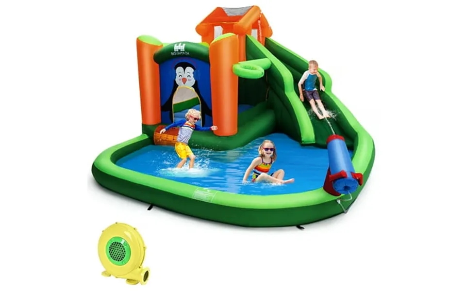 Costway Inflatable Water Park Slide Bouncer W Splash Pool Water Cannon And 735w Blower