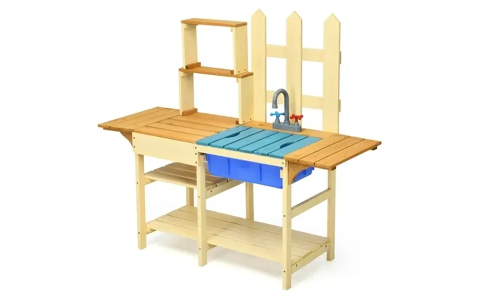 Costway Kid S Wooden Mud Kitchen Pretend Cook Playset Toy For Children