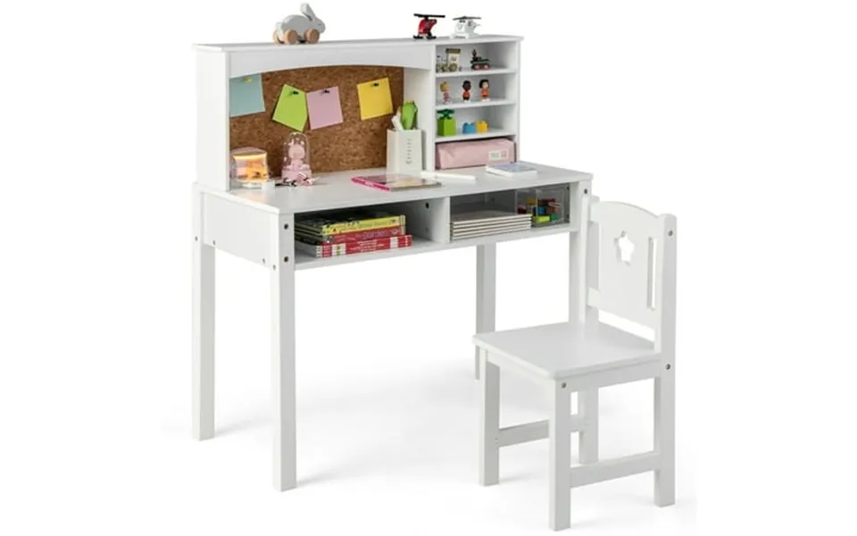 Costway Kids Desk And Chair Set Study Writing Workstation With Hutch & Bulletin Board White