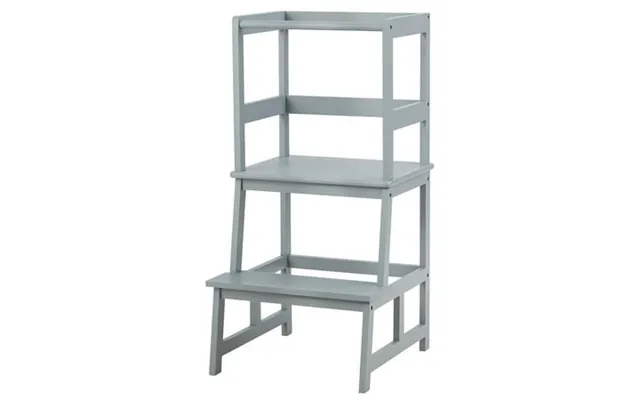 Costway Kids Kitchen Step Stool Wooden Toddler Stand Helper W Safety Rail Gray product image