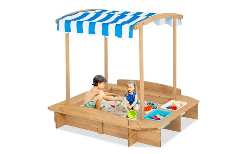 Costway Kids Large Wooden Sandbox W 2 Bench Seats Outdoor Play For Children