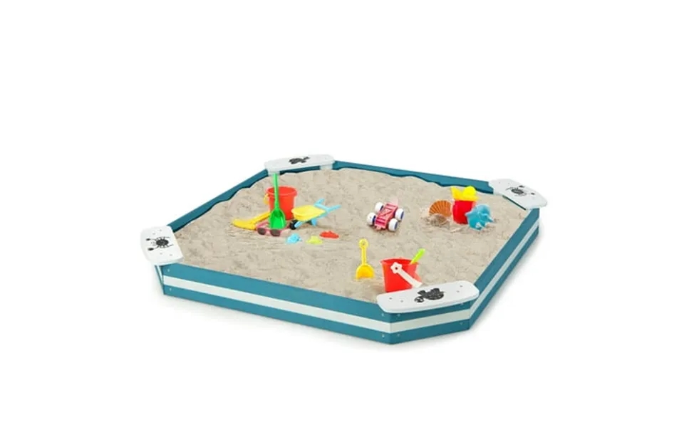 Costway Kids Outdoor Wooden Sandbox With Animal Patterns Bottomless Sandpit Blue White